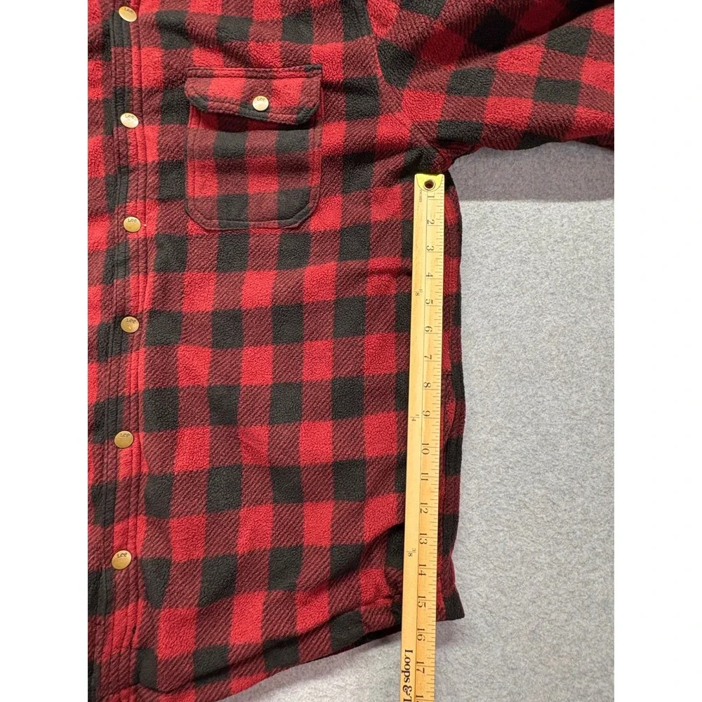 Lee Mens XL Red Black Buffalo Plaid Fleece Lined Flannel Snap‎ Shirt Jacket